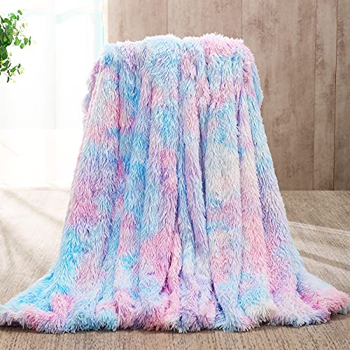 CASOFU Kuscheldecke Flauschig Lila Decke Felldecke 150x200 cm Kunstfell Decke Fellimitat Tie Dye Bunt Dick Warm Winter Kinder Mädchen Sofadecke Sherpa Winterdecke Erwachsene von CASOFU