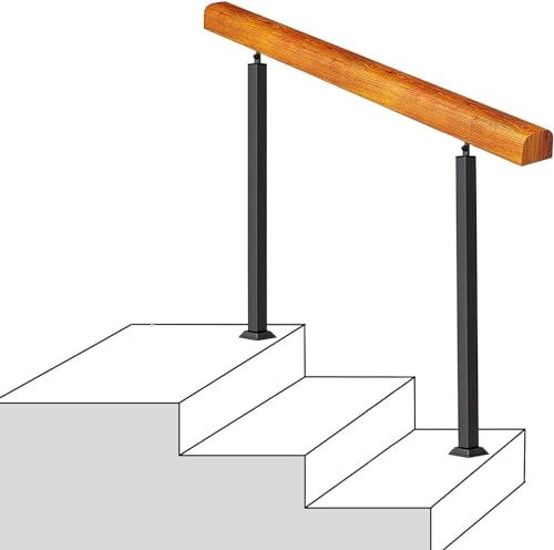 3 Stufen Handläufe für den Außenbereich für Stufen, Handläufe aus Holz, verstellbare Treppenstufen, Handlaufgeländer, mit 2 schwarzen Metall-Schmiedeeisen-Geländern, Armlehne von CATANK