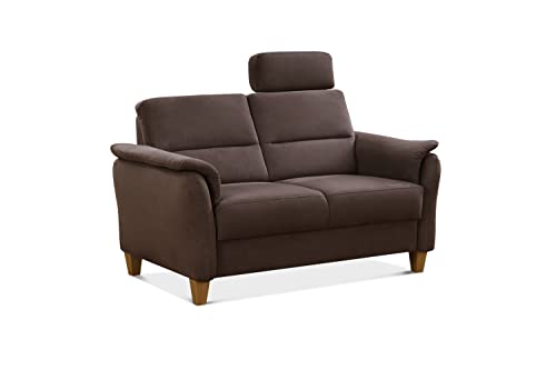 CAVADORE 2er-Sofa Palera mit Federkern / Kompakte Zweisitzer-Couch im Landhaus-Stil / inkl. 1 Kopfstütze / 149 x 89 x 89 / Mikrofaser, Braun von CAVADORE