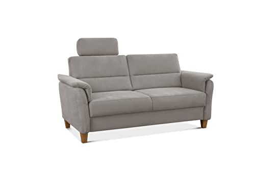 CAVADORE 3er-Sofa Palera mit Federkern / Kompakte Dreisitzer-Couch im Landhaus-Stil / inkl. 1 Kopfstütze / 179 x 89 x 89 / Mikrofaser, Hellgrau von CAVADORE