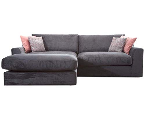 CAVADORE Ecksofa Fiona mit Recamiere Links/Große Eckcouch inkl. Rückenkissen im modernen Design / 277x90x199 / Webstoff Grau von CAVADORE