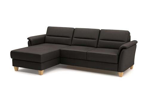 CAVADORE Leder-Eckcouch Palera mit Longchair / Landhaus-Sofa mit Federkern + massiven Holzfüßen / 244 x 89 x 163 / Leder Dunkelbraun von CAVADORE