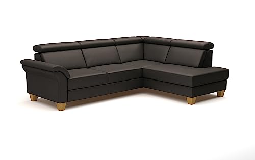 CAVADORE Leder-Schlafsofa Ammerland mit Ottomane / Landhaus-Sofa mit Federkern, Bett, Bettkasten + Kopfteilverstellung / 245 x 84 x 194 / Leder Dunkelbraun von CAVADORE