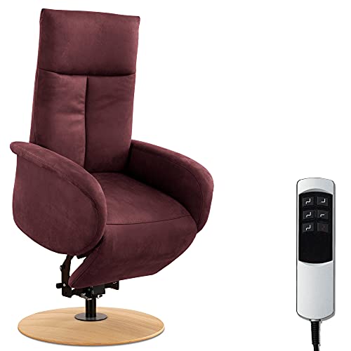 CAVADORE TV-Sessel Juba / Fernsehsessel mit Aufstehhilfe + elektrisch verstellbarer Relaxfunktion / 2 E-Motoren / 75 x 112 x 82 / Lederoptik, Weinrot von CAVADORE