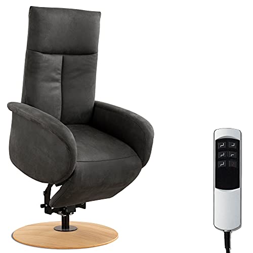 CAVADORE TV-Sessel Juba mit Akku / Fernsehsessel mit Aufstehhilfe + elektrisch verstellbarer Relaxfunktion / 2 E-Motoren / 75 x 112 x 82 / Lederoptik, Grau von CAVADORE