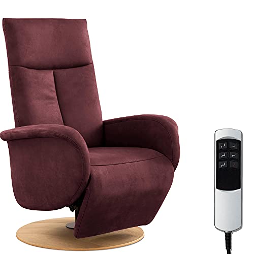 CAVADORE TV-Sessel Juba mit Akku / Fernsehsessel mit elektrisch verstellbarer Relaxfunktion / 2 E-Motoren / 75 x 112 x 82 / Lederoptik, Weinrot von CAVADORE