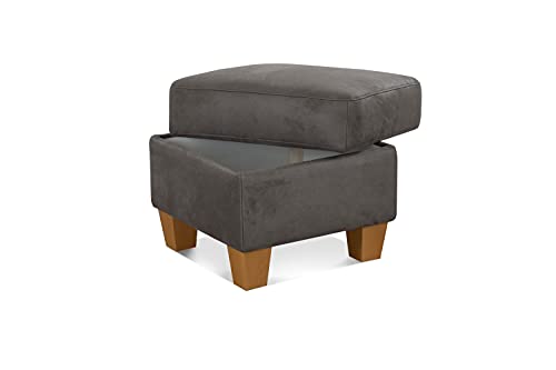 Cavadore Hocker Ammerland / Stauraumhocker mit Holzfüßen, als Fußhocker oder Beistellhocker / 58 x 48 x 58 / Wildlederoptik, Grau von CAVADORE