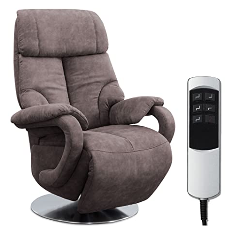 CAVADORE TV-Sessel Istanbul / Fernsehsessel mit elektrisch verstellbarer Relaxfunktion / 2 E-Motoren / 80 x 115 x 79 / Lederoptik: Grau von CAVADORE