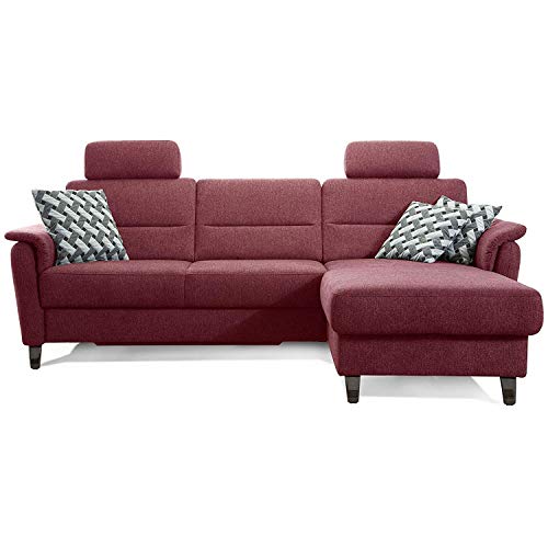 Cavadore Schlafsofa Palera mit Federkern / L-Form Sofa mit Bettfunktion / 244 x 89 x 164 / Stoff Rot von CAVADORE