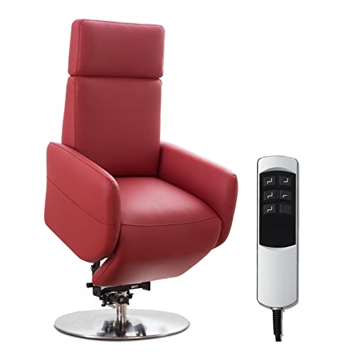 Cavadore TV-Sessel Cobra mit 2 E-Motoren und Aufstehhilfe / Elektrisch verstellbarer Fernsehsessel mit Fernbedienung / Relaxfunktion, Liegefunktion / bis 130 kg / L: 71 x 112 x 82 / Echtleder Rot von CAVADORE
