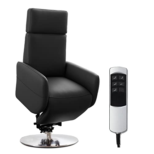 Cavadore TV-Sessel Cobra mit 2 E-Motoren und Aufstehhilfe / Elektrischer Fernsehsessel mit Fernbedienung / Relaxfunktion, Liegefunktion / bis 130 kg / S: 71 x 108 x 82 / Echtleder Schwarz von CAVADORE