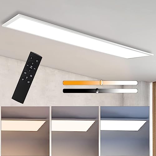 CBJKTX 2ER LED Deckenleuchte Dimmbar Panel Deckenlampe 120x30 cm mit Fernbedienung 48W Deckenpanel Wohnzimmerlampe 3840LM Modern Nachtlicht Schlafzimmerlampe Weiß Büroleuchte für Büro Küche flur von CBJKTX