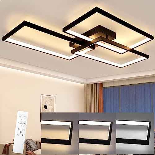 CBJKTX LED Deckenleuchte Wohnzimmer Deckenlampe - Schwarz 80CM 72W Modern Wohnzimmerlampe Dimmbar mit Fernbedienung Schlafzimmerlampe Rechteck Metall-Design für Schlafzimmer Kinderzimmer küchen von CBJKTX