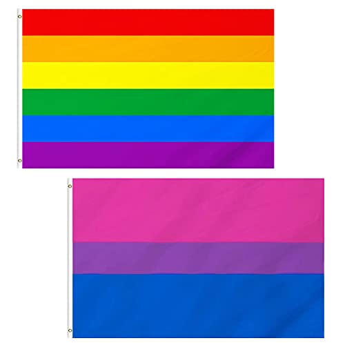 CC wonderland zone 3x5 Fuß Regenbogenflagge und Bisexual Pride Flagge - GBT Flagge Polyester mit Messingösen,2 Stück von CC wonderland zone