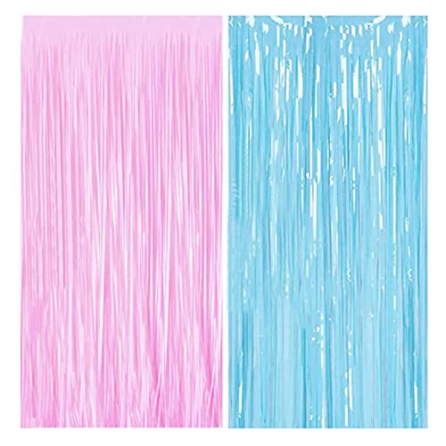 CC wonderland zone 2 Stück Macaron Rosa und Blau Lametta Vorhänge - Metallische Folienvorhänge (1m x 2m) Tinsel Curtain für Party Deko von CC wonderland zone