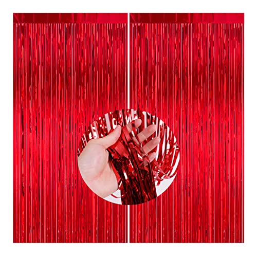 CC wonderland zone 2 Stück Rot Lametta Vorhänge - Metallische Folienvorhänge (1m x 2m) Tinsel Curtain für Party Deko von CC wonderland zone