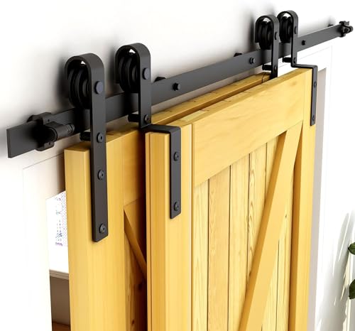 CCJH 10FT/300cm Schiebetürsystem Laufschiene Schiebetürbeschlag für Bypass 2 Holzschiebetür Zubehör Barn Door Hardware Kit Schwarz von CCJH