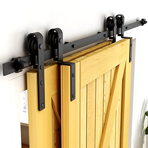 CCJH 8FT/244cm Schiebetürsystem Laufschiene Schiebetürbeschlag für Bypass 2 Holzschiebetür Zubehör Barn Door Hardware Kit Schwarz von CCJH