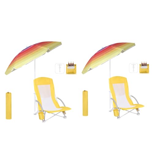 CDEN Strandkorb, Campingstuhl, hohe Rückenlehne, Strandkorb mit Regenschirm und Kühltasche, Outdoor-Stuhl (2 von gelb) von CDEN