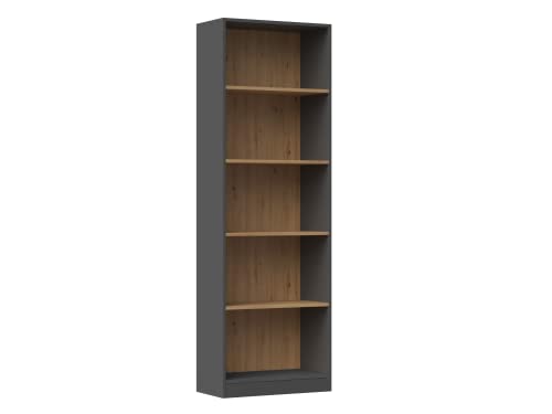 CDF Bücherregal R60 | Farbe: Anthrazit - Eiche Artisan | Breite: 60 Zentimeter | Für Wohnzimmer, Büro und Arbeitszimmer | Regal für Bücher und Spielzeug | Ideal für Kinderzimmer, Teenager von CDF