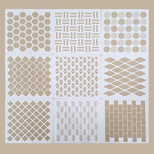 CDIYTOOL Geometrische Schablonen, 9 Set Geometrische Kunst Malerei Wiederverwendbare Vorlagen Wabenschablonen für Scrapbooking Zeichnen Nachzeichnen DIY Holz Leinwand Möbel Wand Boden Dekor 20 cm von CDIYTOOL