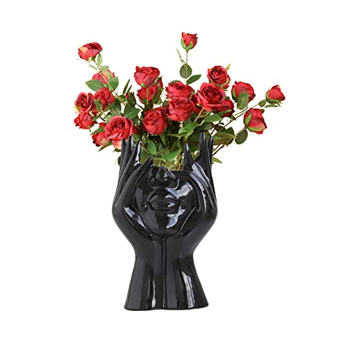 CDIYTOOL Keramik Gesicht Vase, Schwarze Blumenvase für Dekor, weibliche Form Kopf Halbkörper Büste Vasen Minimalismus Dekorative Moderne nordische Stil Blumenvase (A) von CDIYTOOL