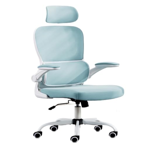 CDXINNUO Stuhl Bürostuhllift mit Lordosenstütze, Netz-Bürostuhl mit hoher Rückenlehne, Verstellbarer Kopfstütze und Klapparmen Computer Stuhl (Color : Blue, Size : A) von CDXINNUO