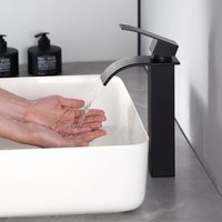 Schwarz Waschtischarmatur mit Hohem Auslauf Mischbatterie Bad mit Wasserfallform Waschbeckenarmatur für Badezimmer - Cecipa von CECIPA