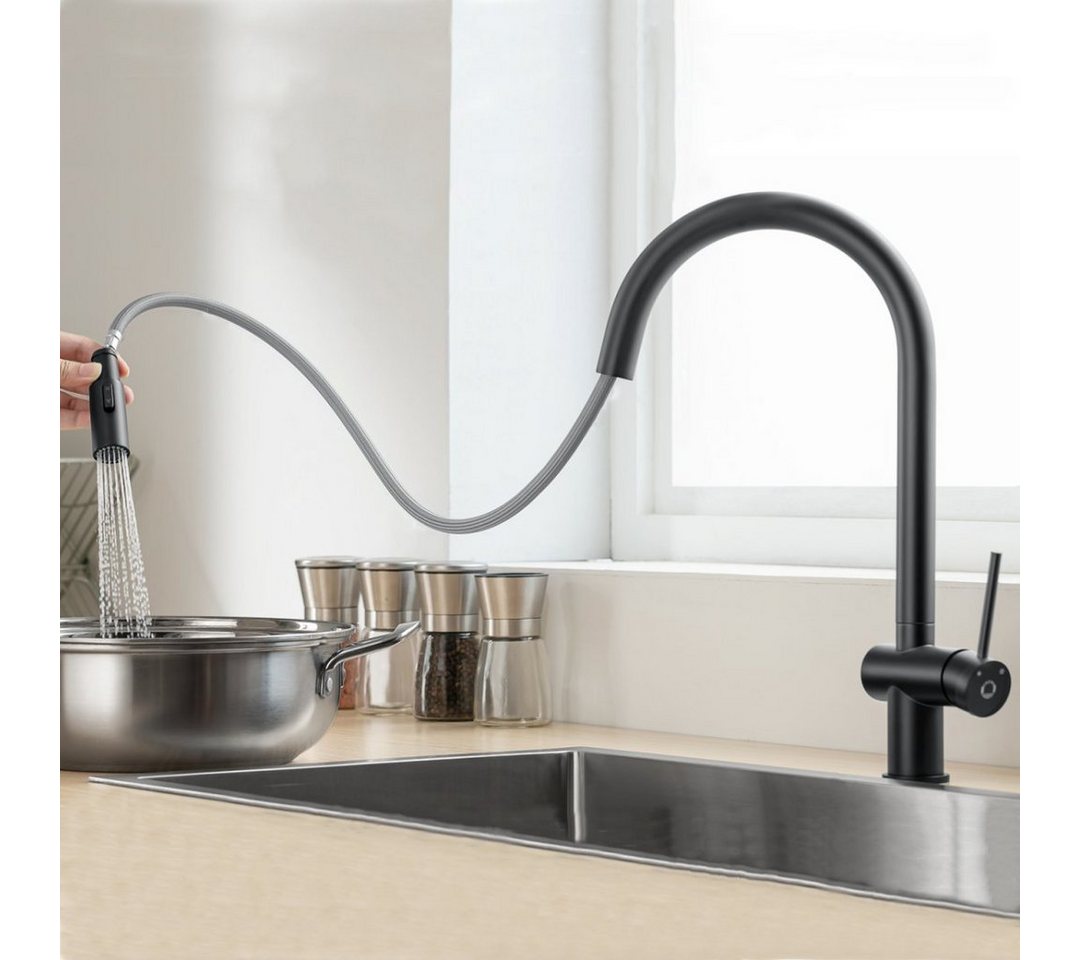 CECIPA Küchenarmatur Hochdruck-Wasserhahn Küche, 2 Strahlarten Spültischarmatur, schwarz (Küchenarmaturen, 1-St., 360 Grad drehbar) schwarz von CECIPA