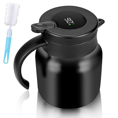 Teekanne mit Teesieb, 800 ml Edelstahl Thermokaraffe Vakuum-Kaffeekanne mit Temperaturanzeige und Reinigungsbürste, Teekanne für Kaffee, Tee, Getränke (schwarz) – BPA-frei von CECOMBINE