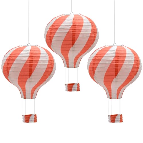 CEEYSEE 3 Stück Hängende Heißluftballon 30cm Bunt Papier Ballon Lampions mit Gondel Falten Papierlaterne für Hochzeit,Party Dekorationen (Red/RQHOS) von CEEYSEE