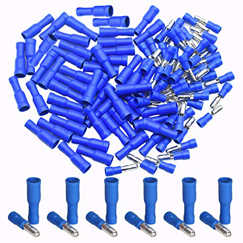 CEEYSEE Kabelschuhe x 100 -Rundstecker x50 / Rundsteckhülsen x50 Bullet Terminals- Isolierte PVC Quetschverbinder - für 1.5-2.5 mm² Kabel（Blau/DPZL) von CEEYSEE