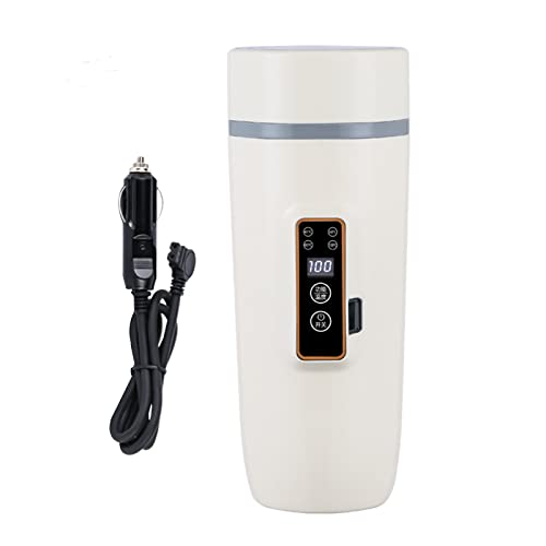 Auto Reise Wasserkocher 12V/24V,CEIEVER Auto Heizung Tasse 350ml Temperaturregelung von 100°C Tragbare Kaffeetasse zum Erwärmen von Kaffee/Tee/Milch auf Reisen (Auto - Weiß - 12V) von CEIEVER