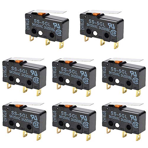 CESFONJER Micro Switch, 8 Stück Micro Schalter SS-5GL, 5A 250V Limit Schalter, 3 Pins 3 Terminals Lange Gerade Scharnier Hebel (Schwarz) von CESFONJER