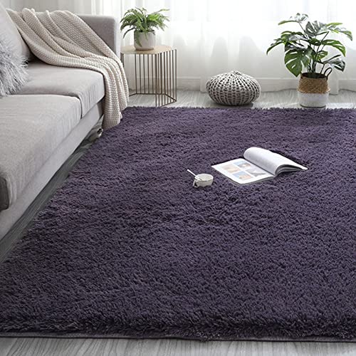 Hochflor 40x100cm Carpet Wohnzimmer Wohnzimmer Teppich Home Teppich Longhair Einfach zu Säubern für Bettvorleger Sofa Matte Oder Schlafzimmmer Deko Usw, Dunkelviolett von CHBIN