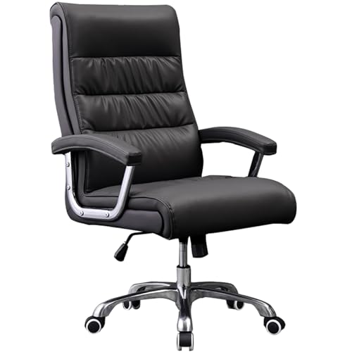Ergonomischer Bürostuhl, SchreibtischstuhlAus Echtleder Chefsessel Computerstuhl Drehstuhl Sessel Stuhl mit 120° Rückenlehnenverstellung (Color : Black) von CHEKZ