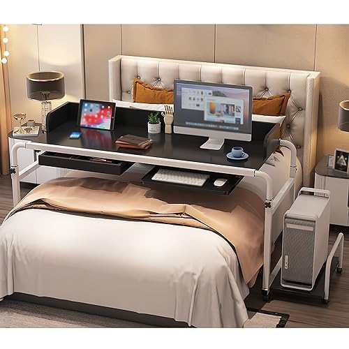 Laptoptisch Mit Rollen, Überbett-Schreibtisch Computertisch Betttisch Laptop-betttisch Mit Höhen- und Breitenverstellung PC Tisch für Zuhause und Schlafzimmer (Color : Black, Size : 140x45cm) von CHEKZ