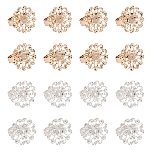 CHGCRAFT 16Pcs 2Farben Einstellbare Messing Blume Pad Ring Einstellung Offene Manschette Ring Findings Pad Ring Einstellung Blume mit rundem Tablett für DIY Ring Schmuck Herstellung, 6mm von CHGCRAFT