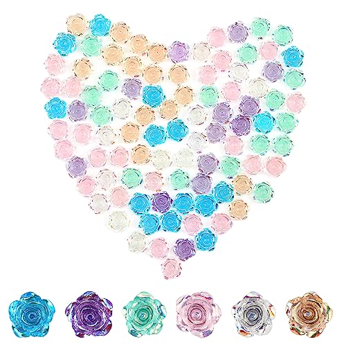 CHGCRAFT 180Pcs 6 Farben Rose Blume Form Transparent Harz Cabochons mit AB Farbe überzogen für DIY Schmuck Herstellung, gemischte Farbe von CHGCRAFT