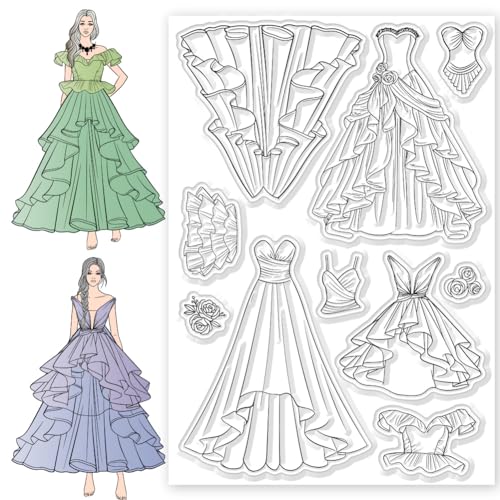 CHGCRAFT Fashion Dress Clear Stamps Silikonstempel Damen Abendkleid Hintergrund Transparente Stempel Für Kartenherstellung DIY Scrapbooking Fotoalbum Dekoration 4.3x6.3 Zoll von CHGCRAFT