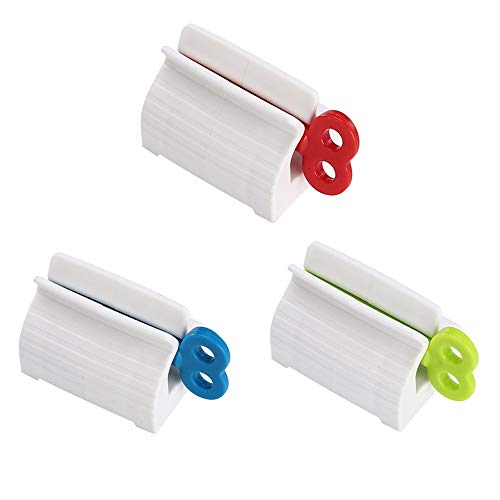 Cosswe Zahnpasta Squeezer,3 Stück Tube Zahnpasta Quetscher Drehen Zahnpastaspender Tubenquetscher aus Kunststoff für Badezimmer(Rot Blau Grün) von Cosswe