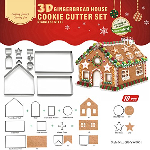 CHSEEO 3D Weihnachten Lebkuchenhaus Ausstecher Set, 18tlg. Plätzchen Ausstecher Hexenhaus Ausstechformen Edelstahl Keksausstecher für Keks Fondant Plätzchen Tortendekorationen #7 von CHSEEO