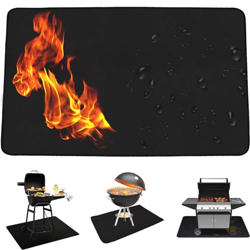 CHSEEO Feuerfeste Unterlage, Grillunterlage Bodenmatte, BBQ Grill Mat, Hitzebeständige Wiederverwendbar Antihaftbeschichtet Grillunterlage, Bodenschutzmatte für Terrasse, Balkon & Garten, 60 * 52cm von CHSEEO