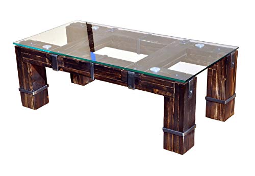 CHYRKA® Wohnzimmertisch Couchtisch Massivholz Metall Glastisch Holz Glas Loft Handmade (Drohobycz-Natur, 120x60 cm H=50 cm) von CHYRKA