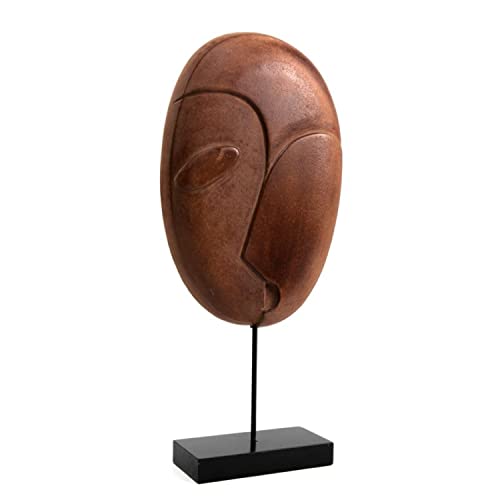 CIAL LAMA Dekorative Figur Abstraktes Gesicht Holz auf Sockel Elegantes Design 38 cm von Dcasa