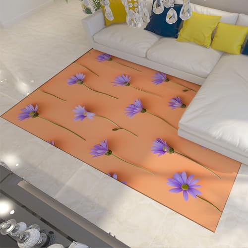 CIHCOHOME Orange Home Area Teppich lila Gänseblümchen-Design rutschfeste Fußmatte Eingangsteppich für Wohnzimmer niedliche Blume weicher Bodenteppich maschinenwaschbar 180x240cm von CIHCOHOME