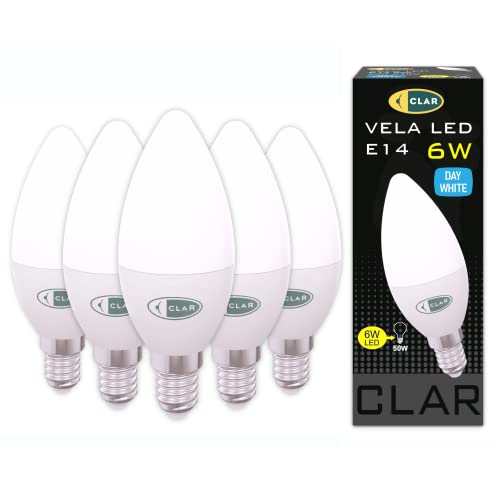 CLAR - Candle Led Lampe E14 6W, E14 Glühbirne, Led Leuchtmittel E14, (Replaces 40-50W), LED Glühbirne, LED E14 6W Neutralweiß (Pack 5) von CLAR