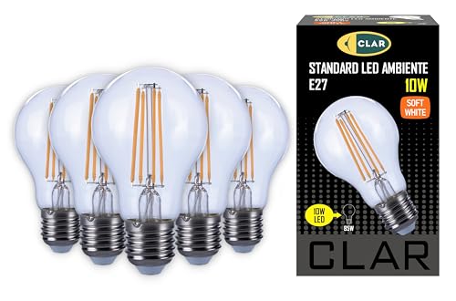 CLAR - E27 LED Vintage, E27 LED Warmweiss, LED Glühbirne E27, LED E27 Warmweiss, LED Birne E27, Leuchtmittel E27, LED Glühbirne, LED E27 100W-80W, 10W (Pack 5) von CLAR