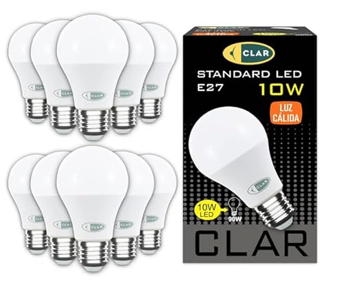 CLAR - E27 LED Warmweiss, LED Glühbirne E27, LED E27 Warmweiss, Glühbirne E27, LED Birne E27, Leuchtmittel E27, LED Glühbirne, Glühbirne LED, LED E27 100W-80W, 10W (Pack 10) von CLAR
