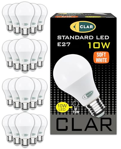 CLAR - E27 LED Warmweiss, LED Glühbirne E27, LED E27 Warmweiss, Glühbirne E27, LED Birne E27, Leuchtmittel E27, LED Glühbirne, Glühbirne LED, LED E27 100W-80W, 10W (Pack 20) von CLAR